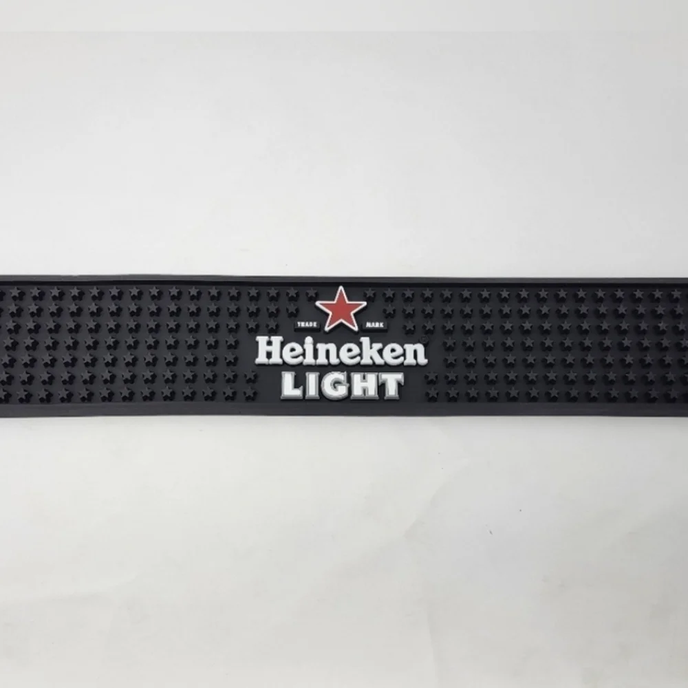 Heineken Light‎ Beer Bar Mat Rail Black Stars Man Cave 24